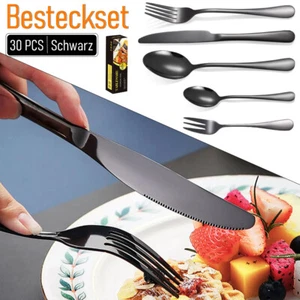 Besteckset 30-60tlg für Besteck Tafelbesteck Essbesteck-Edelstahl Schwarz DHL - Bild 1 von 13