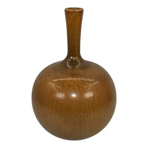 Pillin Studio Mid Century Modern Art Pottery Mottled Brown Bulbous Keramik Vase - Bild 1 von 6
