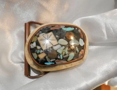 MUY COOL Obra de Arte ÚNICA Turquesa Cobre BZB Firmado Hebilla de Cinturón 40o4 Foto 1 de 4