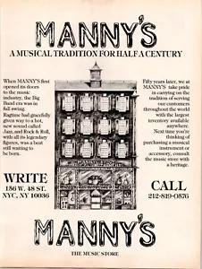 ANNUNCIO STAMPA VINTAGE 1983 MANNY'S MUSIC STORE NEW YORK NY - Foto 1 di 1