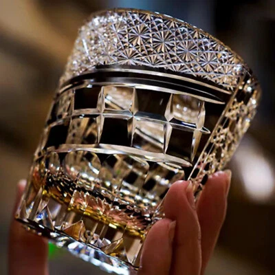 Vintage Hand Cut 9oz Black Crystal Whiskey Glasses Tumbler Edo Kiriko Drinkware - Image 1 of 4