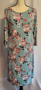 Women's Floral Midi Dress Size L 3/4 Sleeve Stretch Robin Egg Blue ☆NWT☆ - Picture 1 of 9