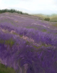 ACEO ATC Signed Print French Lavender Field France Art Artist Trading Card - Picture 1 of 2