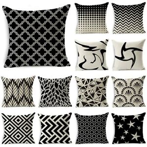 Black White Modern Style Cushion Cover 45x45cm Linen Decorative Pillow Cover 