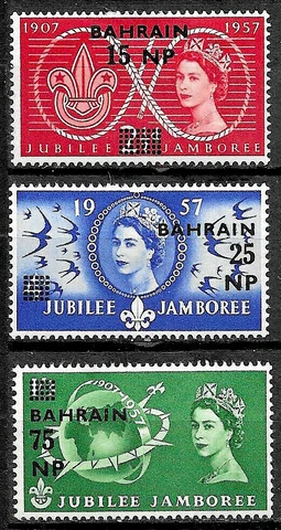 Boy Scout Jubilee Jamboree Bahrain #115-117 1957 MINT NH Complete Elizabeth II Cover