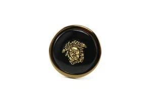 one (1) Greek Medusa head black gold plastic button , 28 mm , Vintage, Italy - Picture 1 of 3