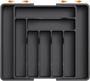 Schwarz Erweiterbar 9 Abschnitte Kunststoff Besteckkasten Küche Organizer Schublade Einsatz - Bild 1 von 1