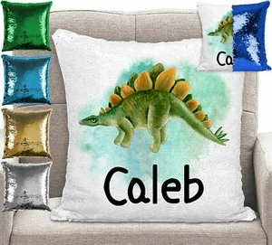 Dinosaur Sequin Cushion Cover Throw Pillow - Personalised - Picture 1 of 11
