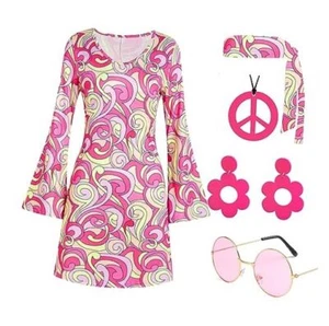 60s 70s Disco Outfit Hippie Costume Women, 1970 Style Clothes X-Large Pink - Picture 1 of 7