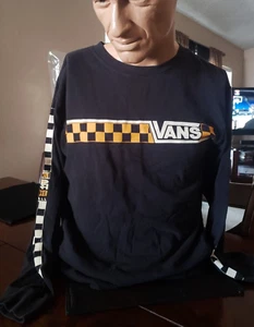 Vintage VANS "Off The Wall" Men's Long Sleeve Black Checkerboard T-Shirt - Picture 1 of 7