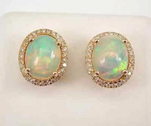 2.00Ct Oval Simulated Fire Opal Halo Women's Stud Earring 14K Yellow Gold Plated - Picture 1 of 4