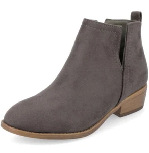 Journee Collection Gray Vegan Leather Faux Suede Rimi Ankle Booties Boots 9 - Picture 1 of 7