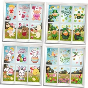 24 Sheets Valentines Day Decor Window Clings Set St Patricks Easter Spring - Picture 1 of 7