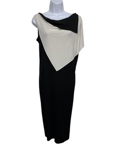 NWT Roland Mouret Women's size 8 Black/White Midi Dress Matte Jersey Ruffle Back - Picture 1 of 11