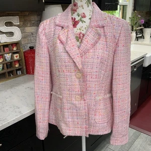 Tribal Pink Blazer Fringed Bling Button Lined Jacket Women’s Size 12 Feminine - Picture 1 of 10