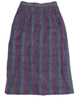 Vintage 60s Jewel Tone Rainbow Striped Wool Midi Skirt Size 8 Academia Preppy - Photo 1/4