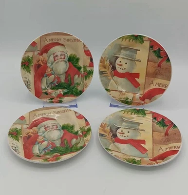 Juego de 4 platos de aperitivo navideño temáticos vintage de Papá Noel y muñeco de nieve  Foto 1 de 3