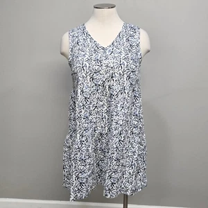 Lucky Brand 100% Leinen Minikleid XL blau Blumen Stufen Etuikleid Landhaus Küste - Bild 1 von 7