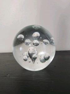 Nice Vintage Art Glass Paperweight with Bubbles - Clear & Heavy - Picture 1 of 10