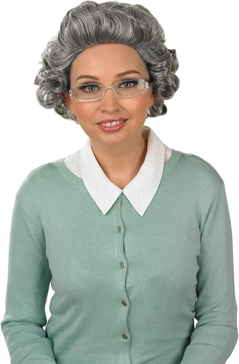 Oma Kostüm Set – 8-teilig, Mit Grauer Perücke, Brille, Schmuck & Gehstock