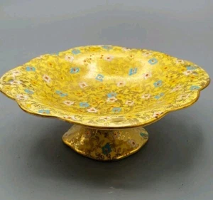 Royal Minton "Sweet Pea" Chintz & Gold Blue Moriage Pedestal Dish England Vtg - Picture 1 of 14