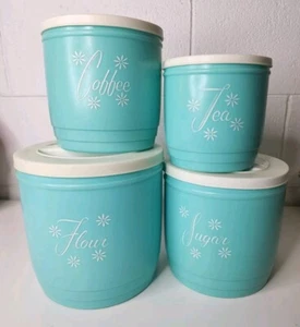 Stanley Atomic Turqoise Plastic Canister Set of Four Vintage - 1950’s - Picture 1 of 6