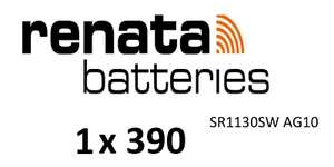 1x RENATA 390 Uhren-Batterie Knopfzelle SR1130SW AG10 1,55V Silberoxid Blister - Bild 1 von 1
