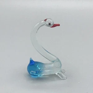 VTG Lampwork Glass Miniature Swan Figurine Clear Blue in the Murano Style - Bild 1 von 6