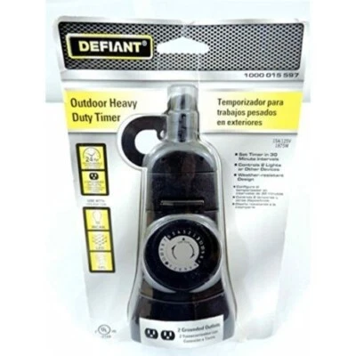 Temporizador de alta resistencia exterior Defiant con 2 tomas de corriente conectadas a tierra 15A 125V - 1000 015 597 Foto 1 de 4