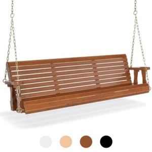 5FT Patio Wooden Porch Swing Swing Chair Bench with Hanging Chains for Courtyard - Picture 1 of 8
