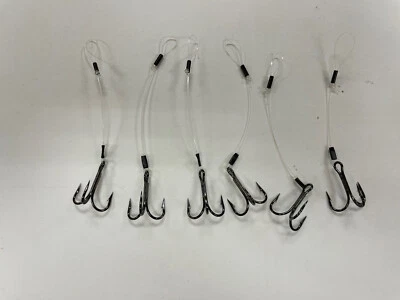 6 Stinger Trailer hooks Mustad Size 4 Black Nickel 40 Lb. Fluorocarbon - Image 1 of 2