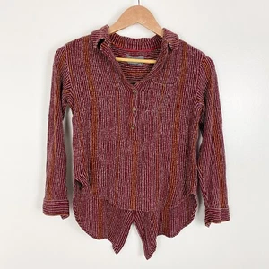Anthropologie Maroon Red Long Sleeve Viscose Wool Popover Button Down Sz Small - Picture 1 of 7