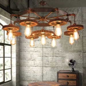 Rustic Farmhouse Furniture Wood Chandelier Pendant Lighting Fixture 10 Head Ligh - Picture 1 of 9