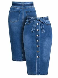 Womens Stretch Denim Skirt pencil skirts Straight NEW Size 10 12 14 8 6 16 Blue - Picture 1 of 6