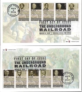 Underground Railroad- 2024-Set of All 10 stamps on 2 FDCs - McIntosh Cachets - Picture 1 of 1