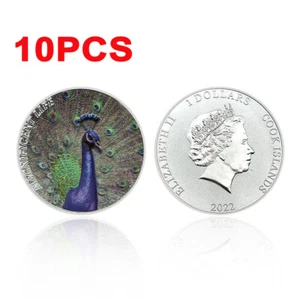 10 pz moneta in capsula colore pavone argento Elisabetta II 1 dollaro moneta placcata - Foto 1 di 8