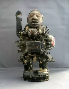 Vintage African 19th Century Carved Wood Male FETISH Sculpture NKONDI Zaire - Picture 1 of 12