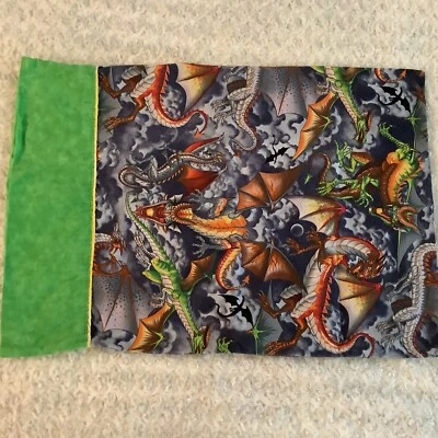 2 Fundas de Almohada ESTÁNDAR Mythology Dragons Verde Brillante Naranja Gris 20"x28.5" Gótico Foto 1 de 4