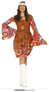 Costume hippie donna vestito figlia dei fiori anni 70 carnevale halloween - Foto 1 di 2