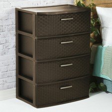 4-Drawer Dresser Chest, Plastic Storage Organizer Cabinet, Wide Weave Espresso