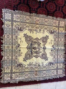 vintage square 45.5” hand woven tapestry linen Table cloth Or Chair Cover - Picture 1 of 7