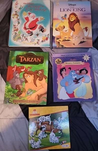 Lot of 5 Various Disney Books Santa's Toy Shop Lion King Tarzan Aladdin 101 Dalm - Picture 1 of 3