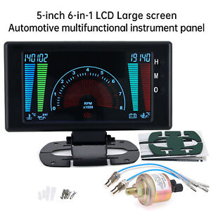 6 in 1 LCD Digital Car Dash Gauge Tachometer Volt RPM Water Temp Oil Temp Meter