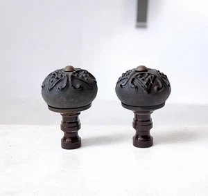 Set of 2 Porcelain Lamp shade finials Harp Toppers - Smoke Black - Picture 1 of 2