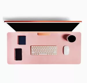 Pink Leather 24"x16" Desk Pad with Leather Coaster and Cleaning Cloth - Photo 1/5