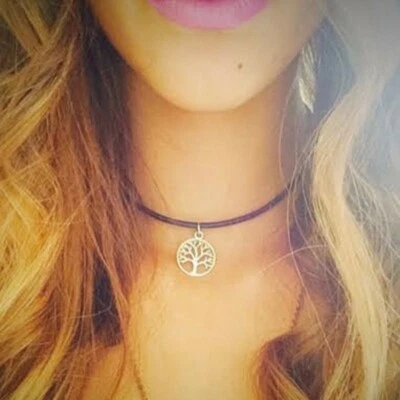 Collana con ALBERO DELLA VITA Argento Ciondolo in corda nera tipo caucciu Donna - Immagine 1 di 4