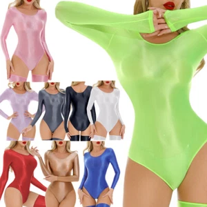 Women Bodysuit Party Rompers Yoga Jumpsuit Oil Bodystocking Sexy Babydoll Shiny - Picture 1 of 126