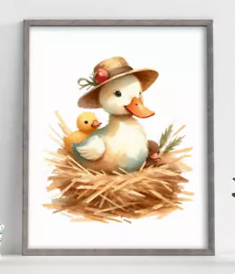 Impresión de arte infantil, impresión de arte de patos lindos, arte de pared neutral para niños de animales de granja - Imagen 1 de 2