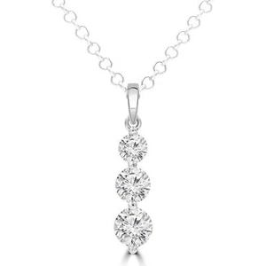 1.54 CT Round VS1 F Diamond Three Stone Pendant Necklace 14K White Gold - Picture 1 of 3