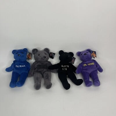 Lote De Colección De 4 Osos De Peluche De Lucha Libre WWF Rock Undertaker Juguete Austin Val Venis Foto 1 de 4